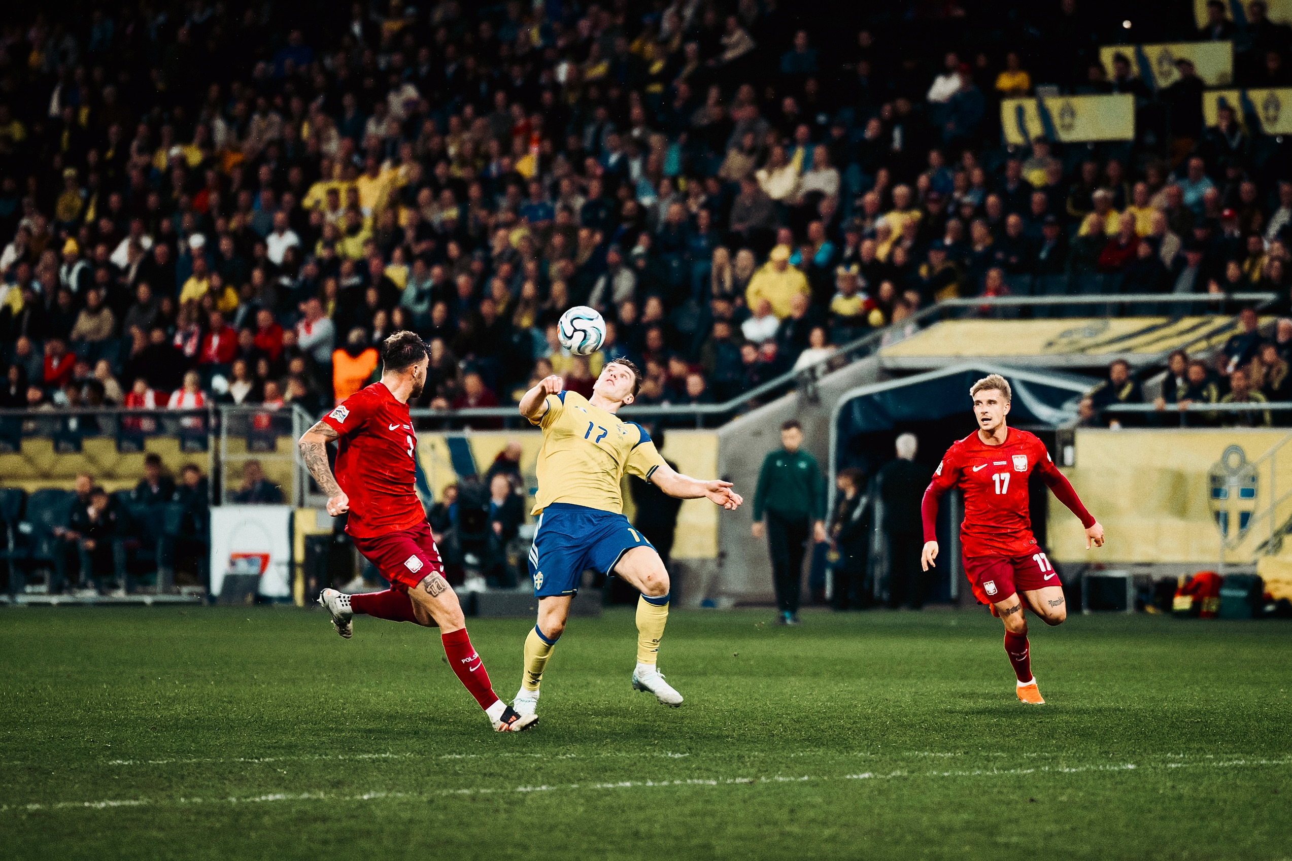 Players contest a high ball.