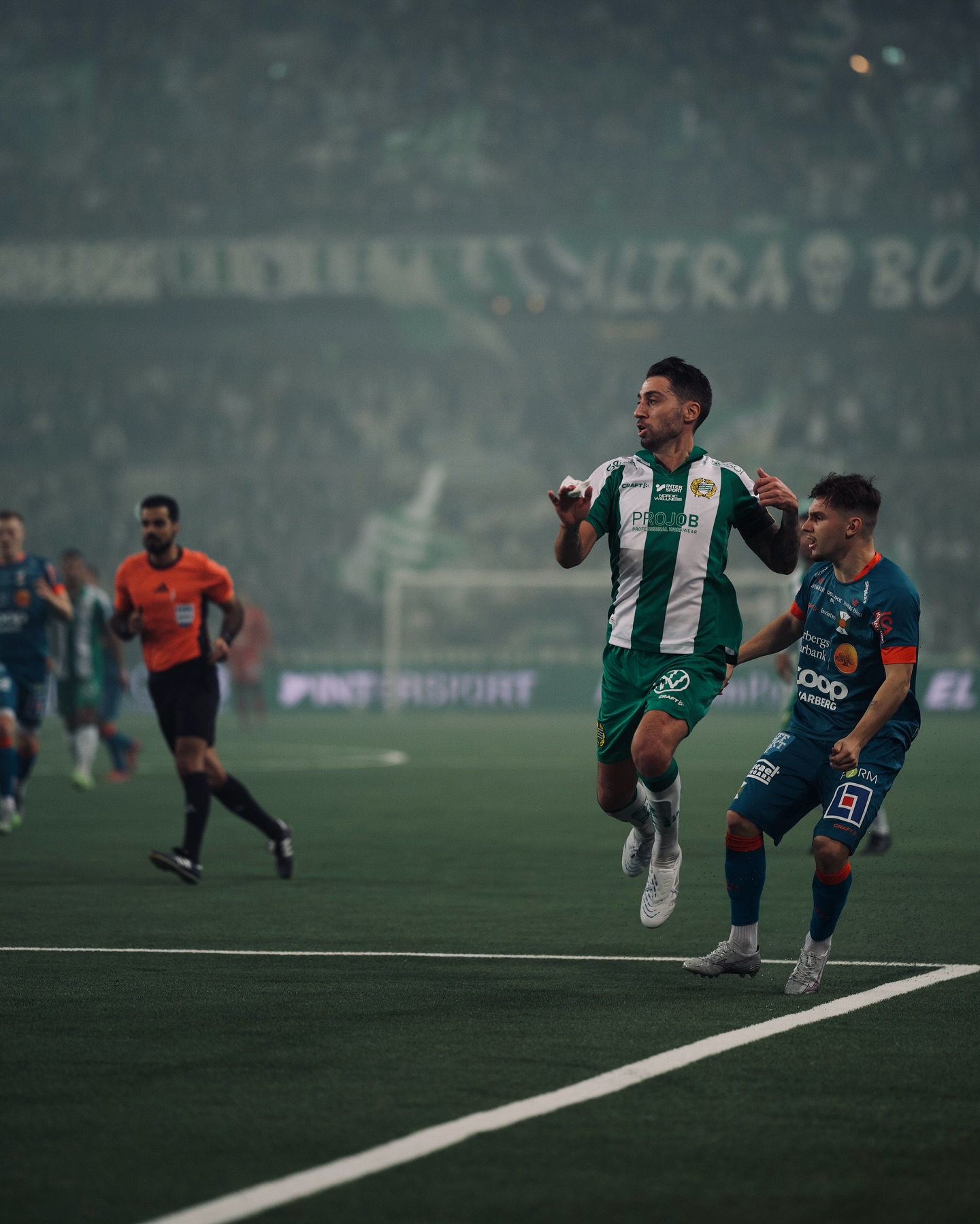Match action from Hammarby against Varbergs BoIS at 3Arena.