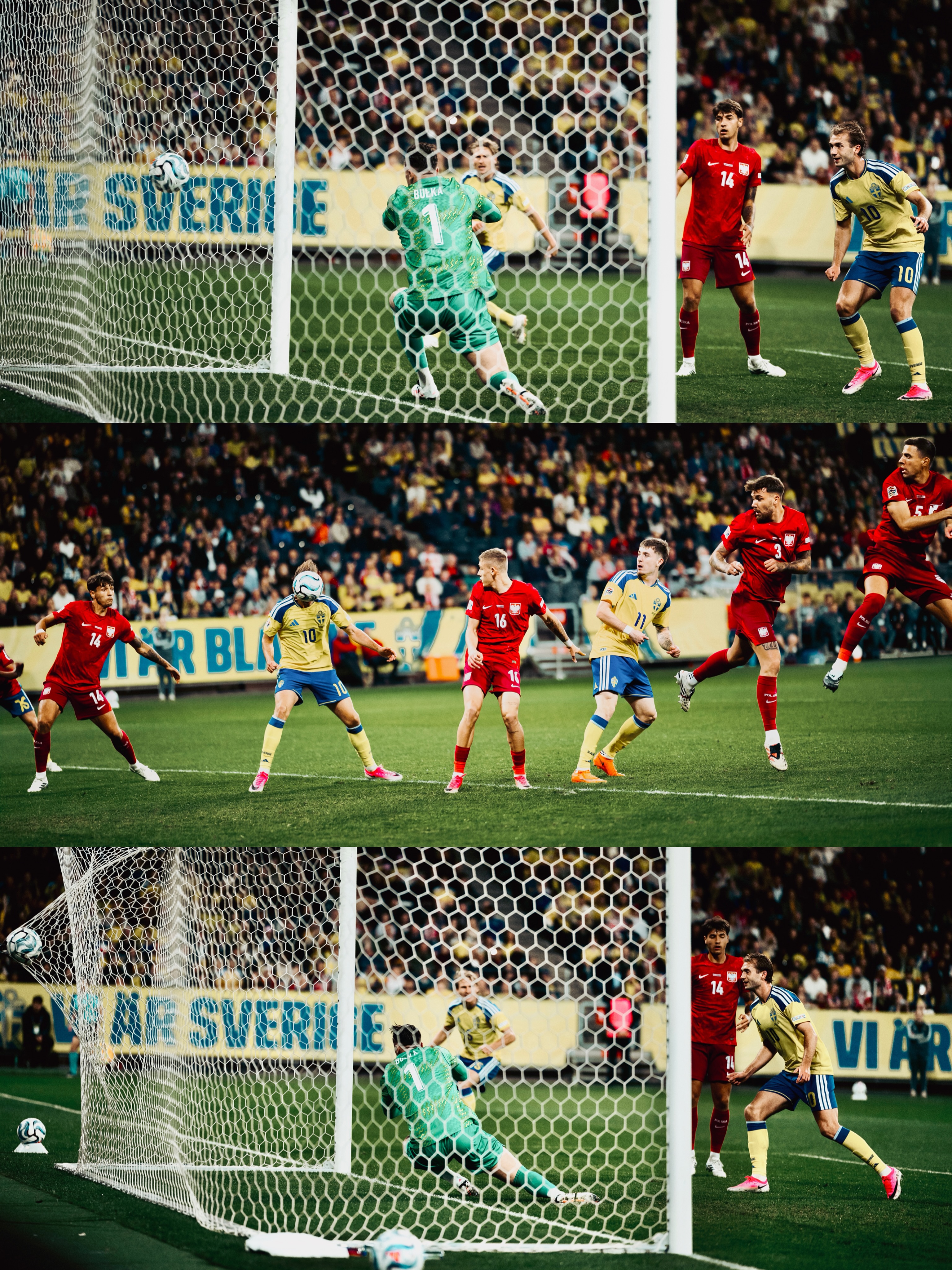 A sequence of match photographs from Sweden–Poland.