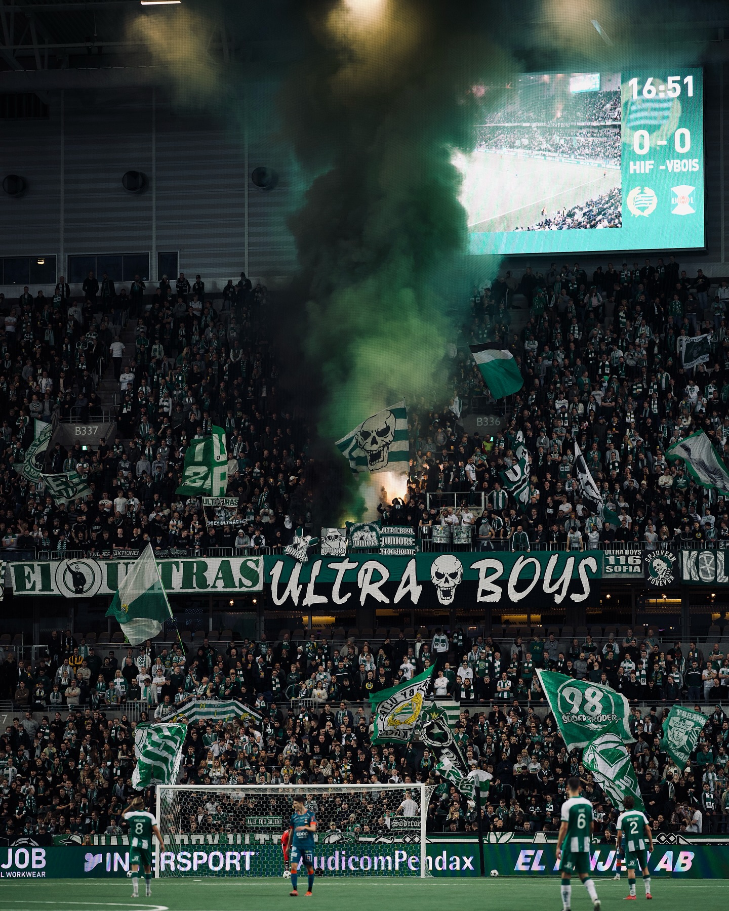 Match action from Hammarby against Varbergs BoIS at 3Arena.
