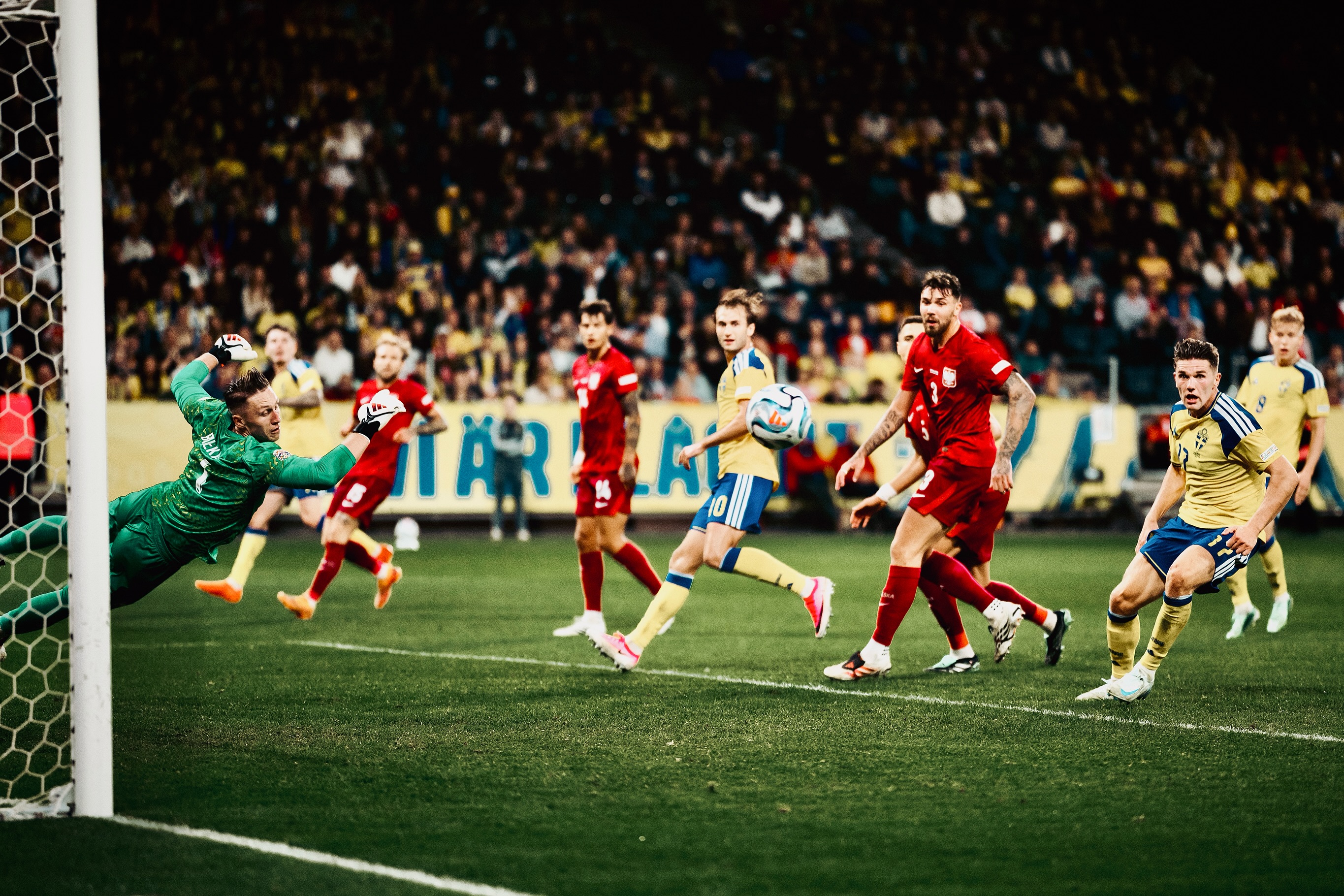 Action in the penalty area during Sweden–Poland.